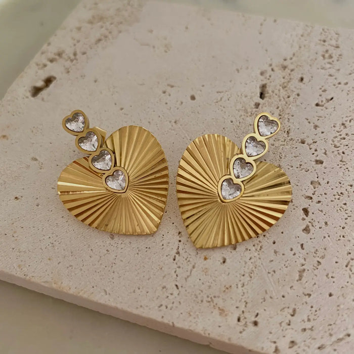 Heart Statement Earrings 18k Gold Plated Lightweight