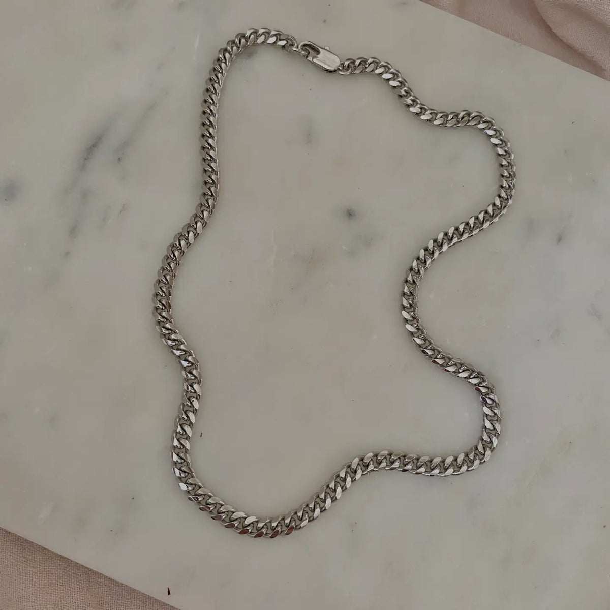 Simple Silver Layering Curb Link Chain Necklace