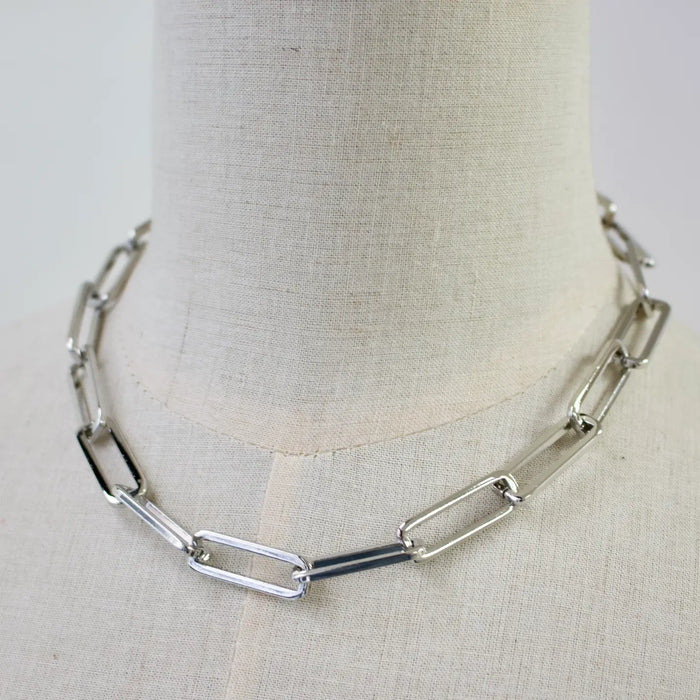 Paperclip Chain Necklace-Silver