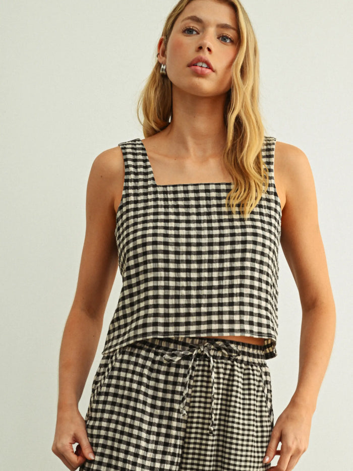 Black & Cream Check Top