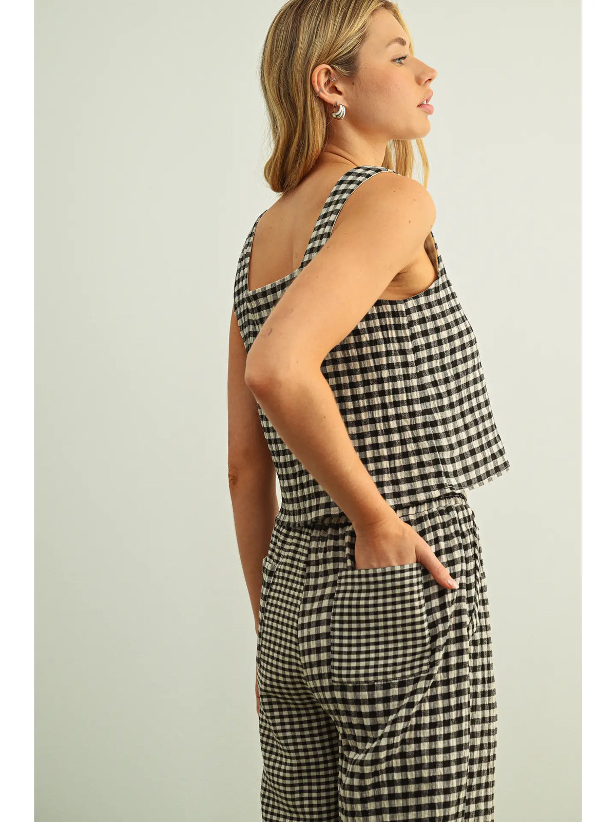 Black & Cream Check Top