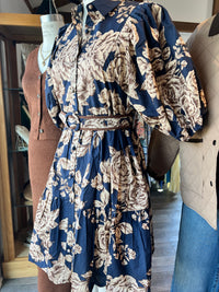 Midnight Blue Bloom With Belt Dress