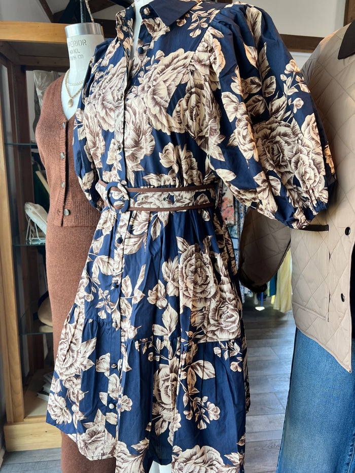 Midnight Blue Bloom With Belt Dress