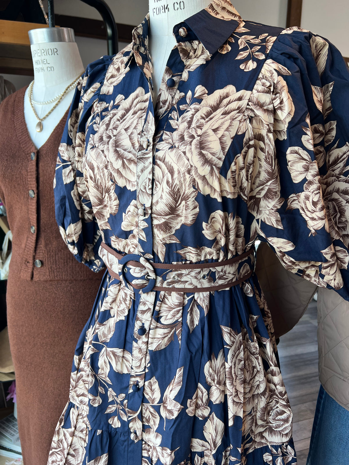 Midnight Blue Bloom With Belt Dress