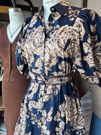 Midnight Blue Bloom With Belt Dress