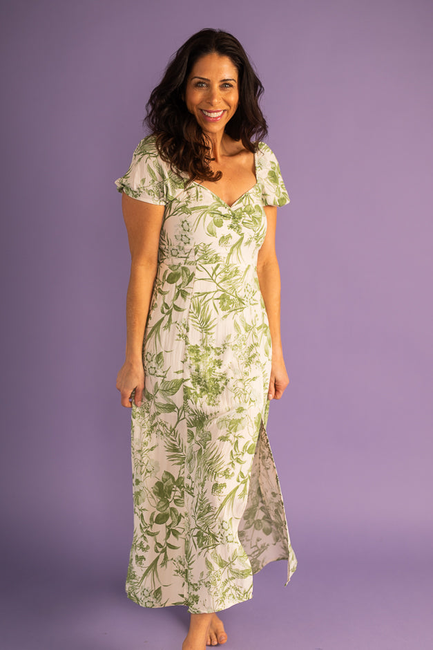 Leaf Split Thigh Midi Dress