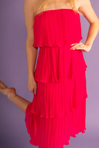 Hot Pink Pleated Tube Dress