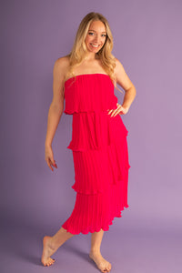 Hot Pink Pleated Tube Dress