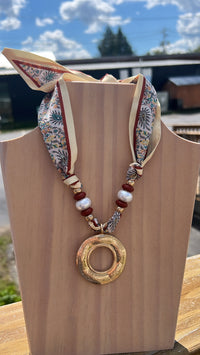 Hammered Circle Pendant Scarf Necklace