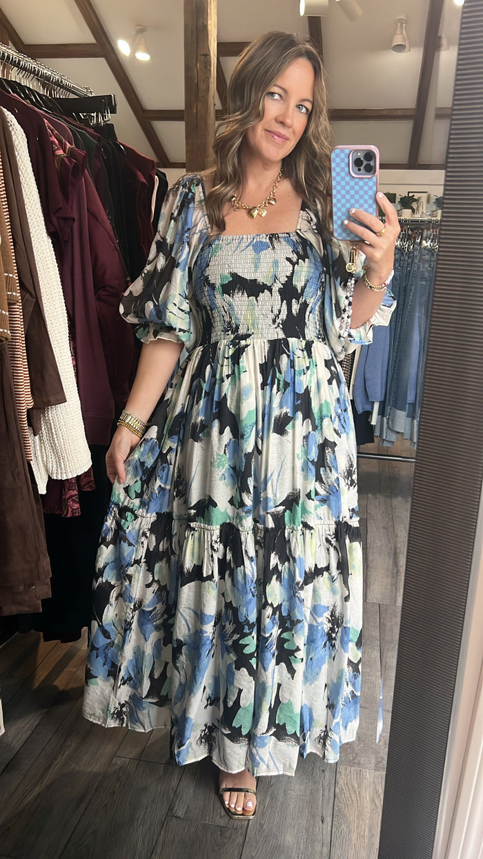 Ink & Swirl Smocked Bodice Dress