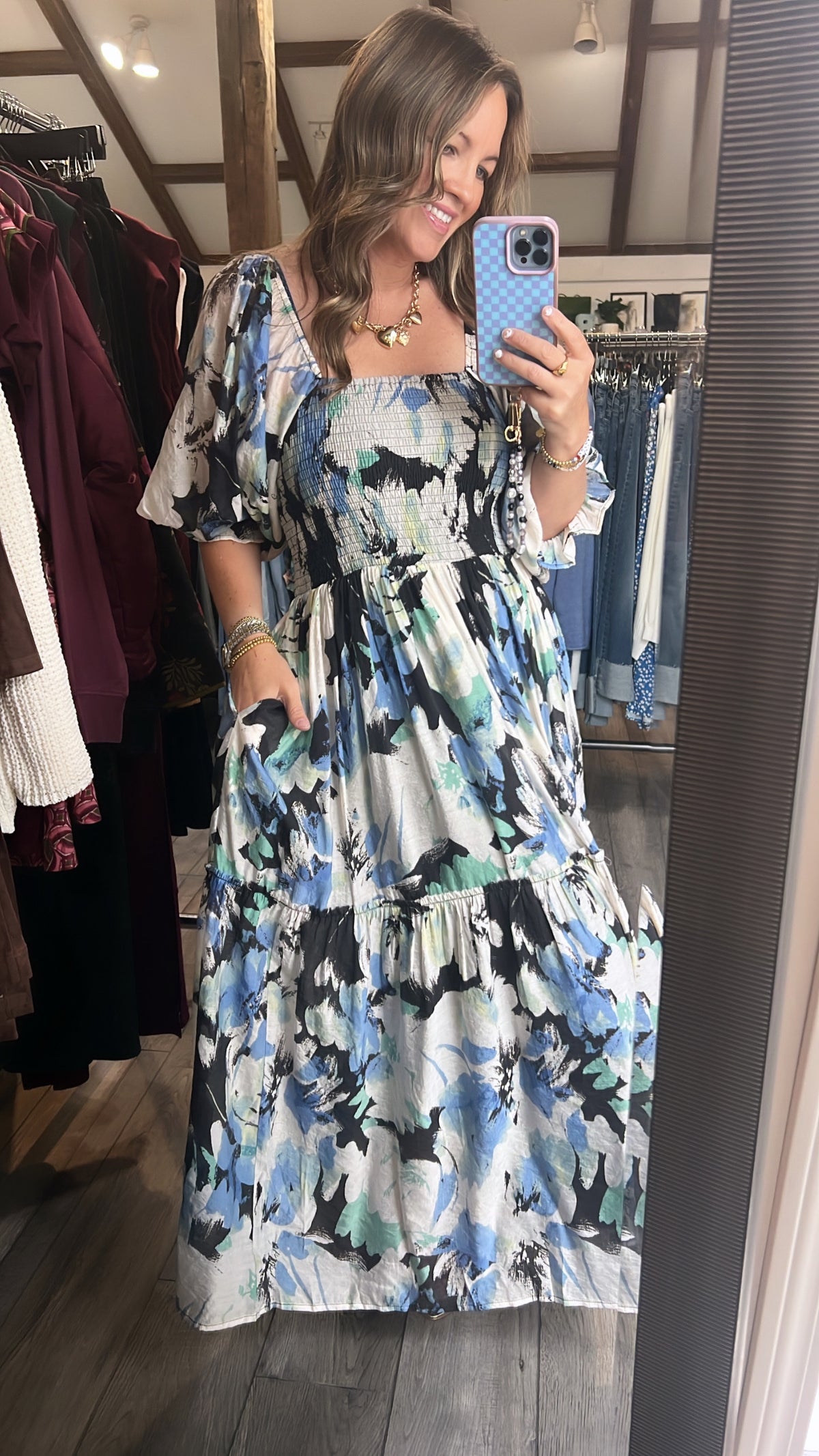 Ink & Swirl Smocked Bodice Dress