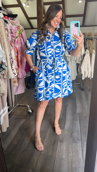 Geo Geometric Ruffle Neck Dress