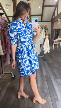 Geo Geometric Ruffle Neck Dress