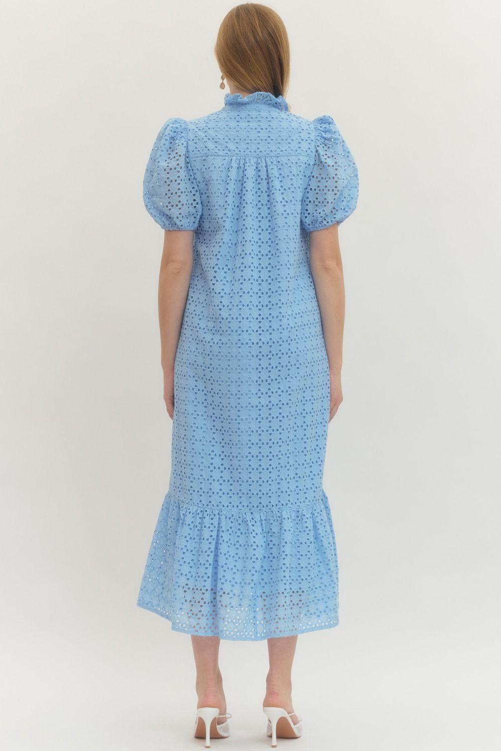 Baby Blue Long Eyelet Ruffle Hem Dress