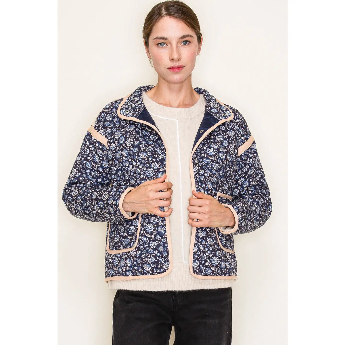 Navy Floral Quilted Jacket