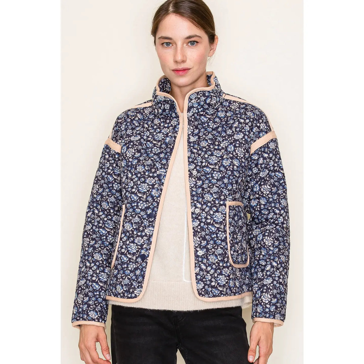 Navy Floral Quilted Jacket