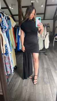 Black Drape Waist Mini Dress