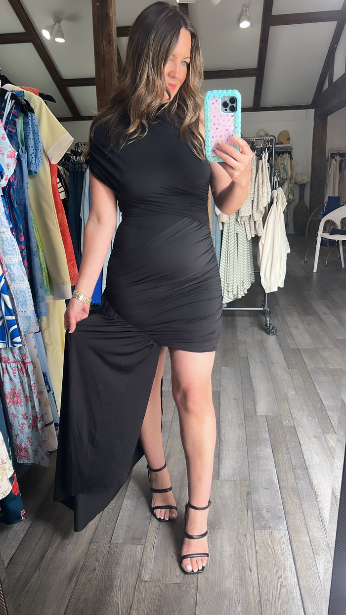 Black Drape Waist Mini Dress