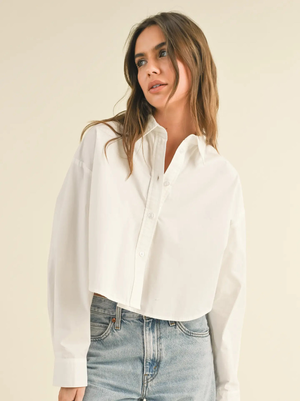 Wren White Cropped Button Down