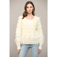 Feather Trim Cardigan- 30%wool