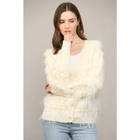 Feather Trim Cardigan- 30%wool