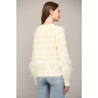 Feather Trim Cardigan- 30%wool