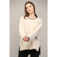 Oatmeal Top Stitch Detail Sweater