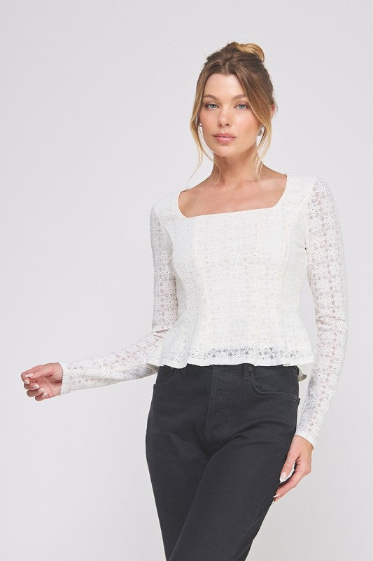 Kiara Knit Square Neck Peplum Top