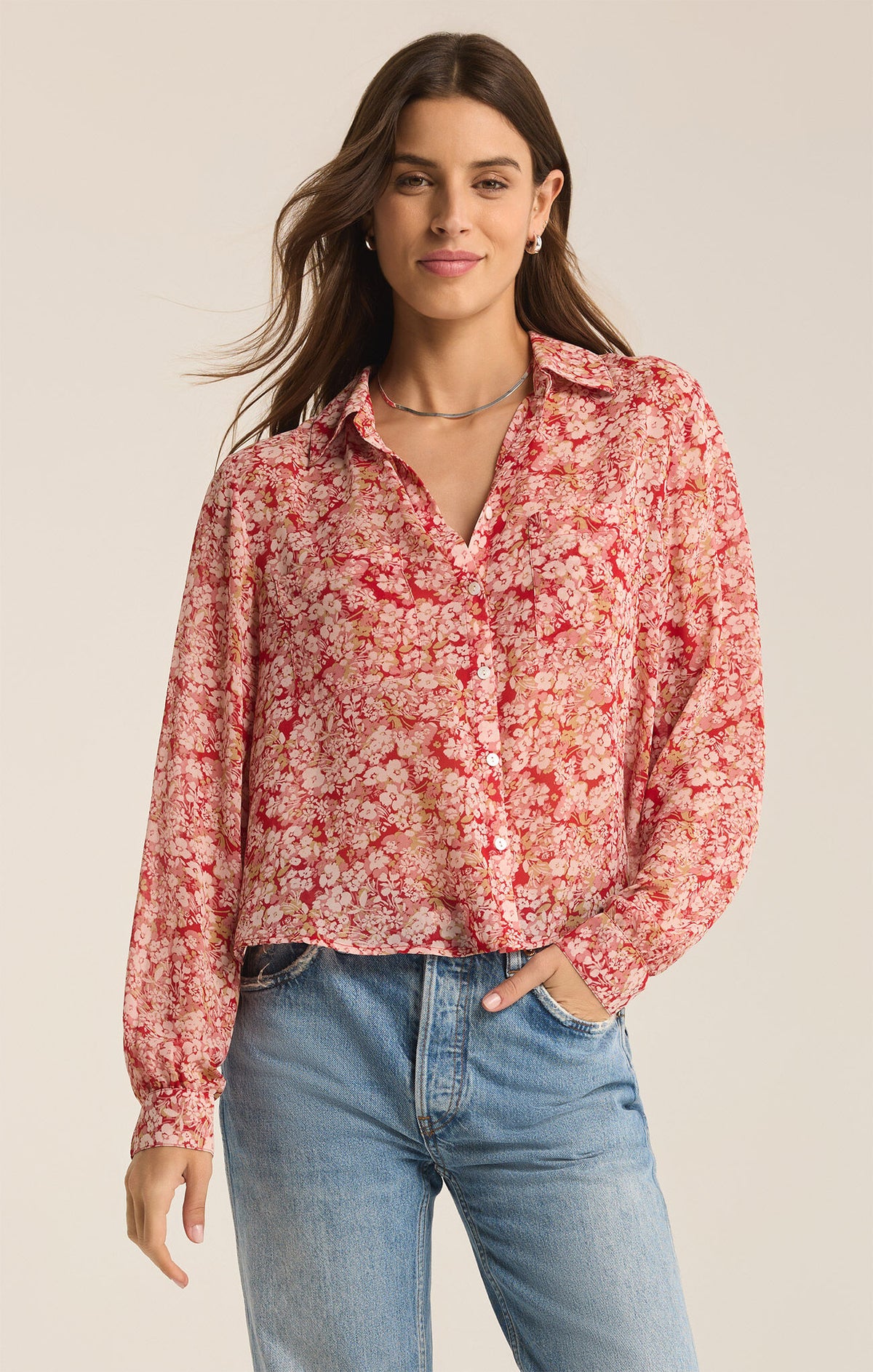 Vivienne Floral Print Crimson Crush Top