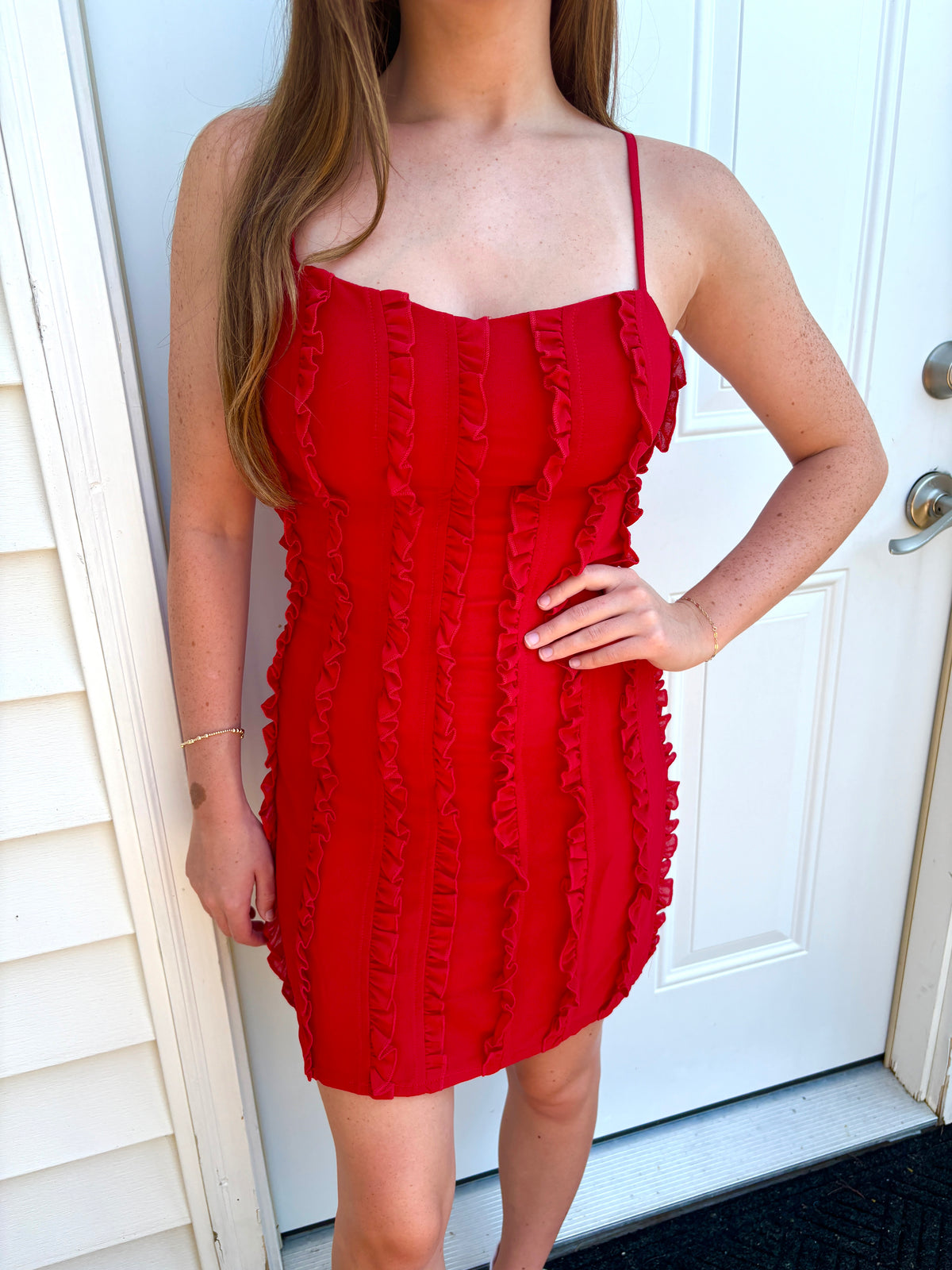 f21 red dress Red Ruffle Mini Dress