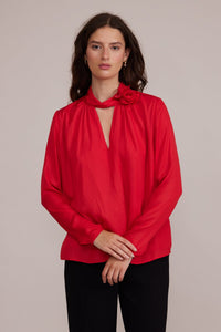 Leighton High Neck Bow Top Red