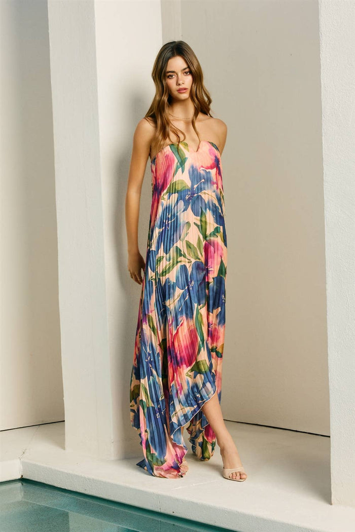 Kaylor Strapless Pleated Maxi