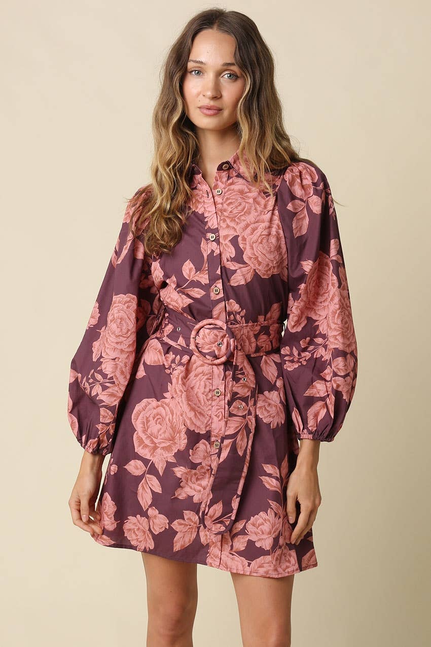Kaley Floral Belted Mini Dress