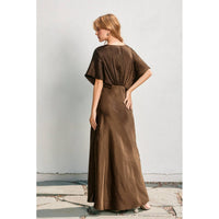 Chocolate Goddess Satin Blouson Maxi Dress