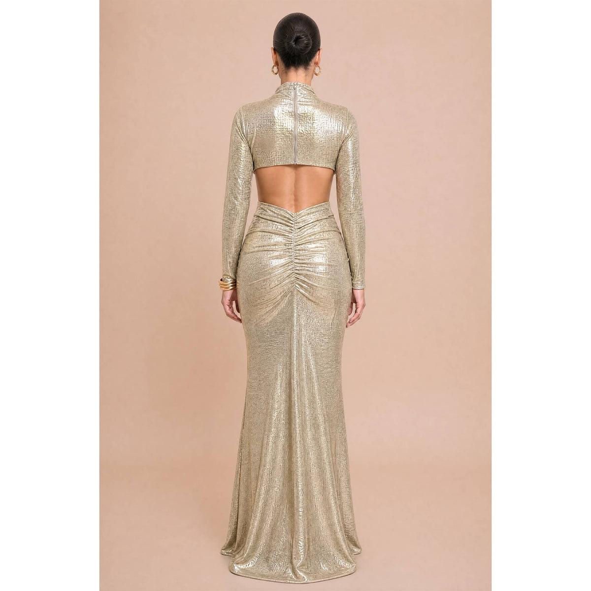 METALLIC LONG SLEEVE JERSEY GOWN