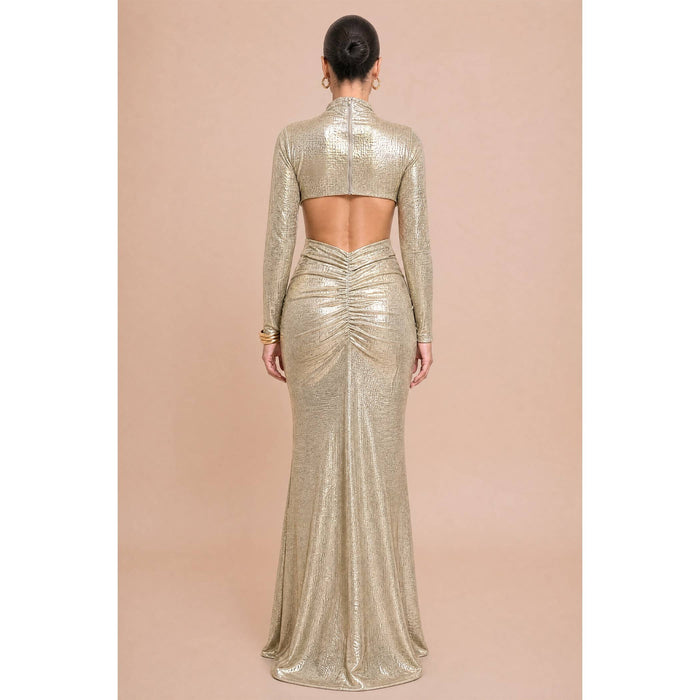 METALLIC LONG SLEEVE JERSEY GOWN