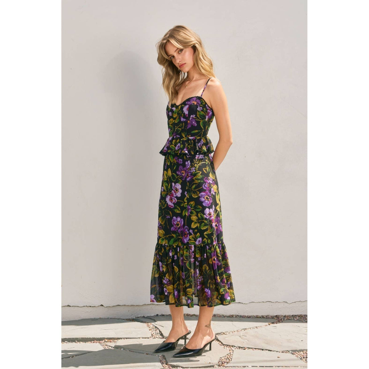 Farrah Falling Back Lurex Ruffled Dress