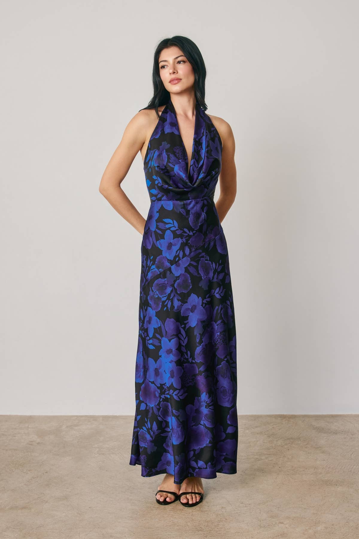 Ellie Floral Draped Halter Neck Maxi Dress