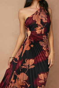 Fresco Midnight Orchid One Shoulder Pleat Dress
