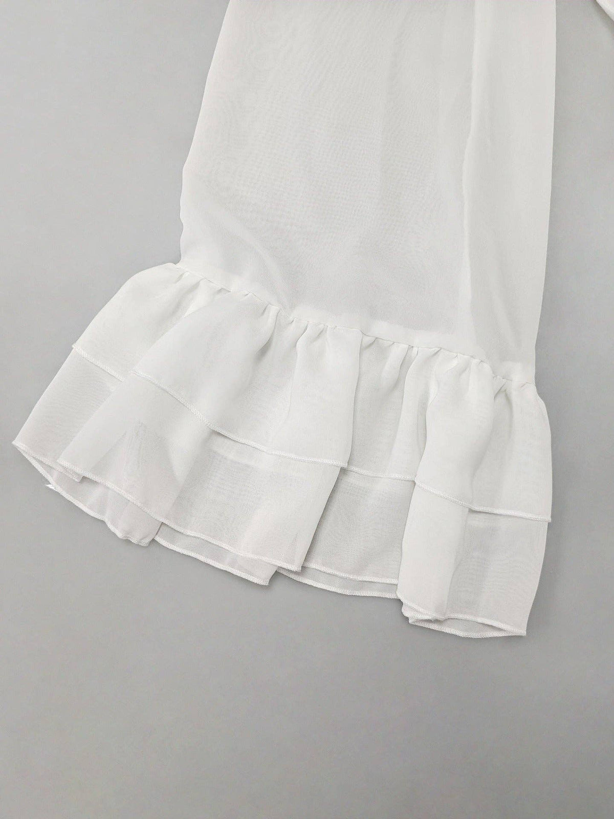 White Sheer Cape Flutter Blouse