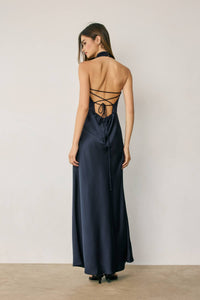 Sallie Satin Draped Halter Neck Maxi Dress