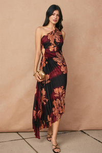 Fresco Midnight Orchid One Shoulder Pleat Dress