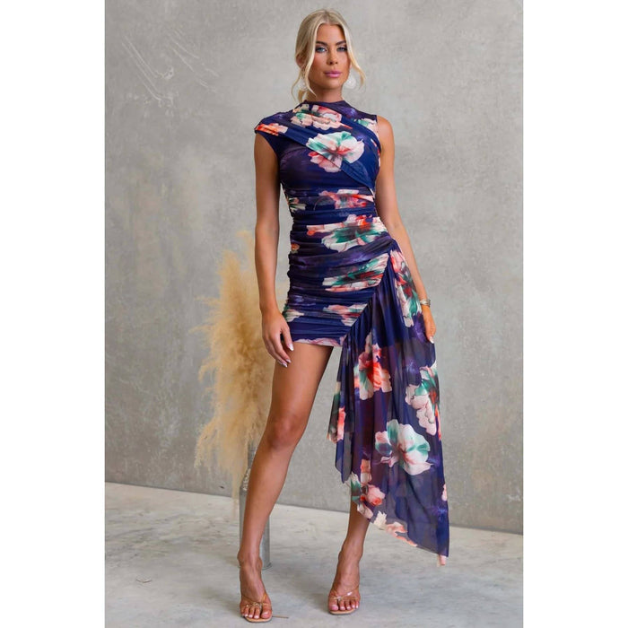 Aniya Asymmetric Floral Ruched Dress